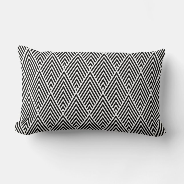 Black & White Vintage Diamond Pattern Lumbar Pillow (Front)