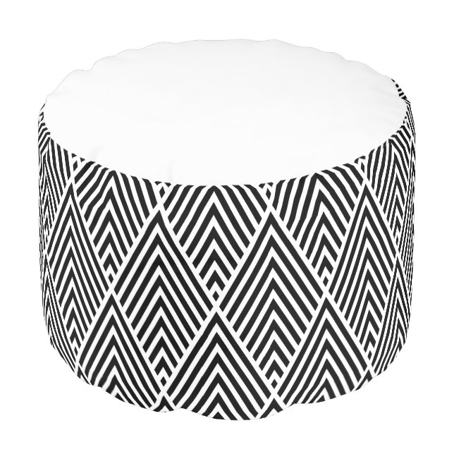 Black & White Vintage Diamond Pattern Pouf (Angled Front)