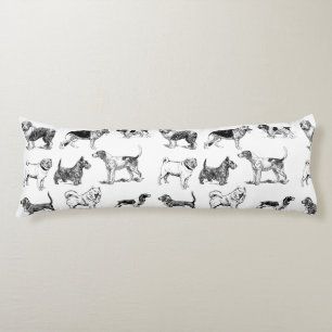 Black & White Vintage Dogs Pattern  Body Pillow