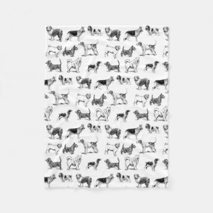 Black & White Vintage Dogs Pattern Fleece Blanket