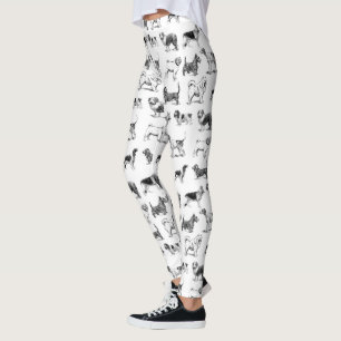 Black & White Vintage Dogs Pattern  Leggings