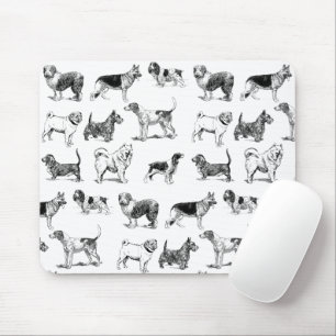 Black & White Vintage Dogs Pattern Mouse Pad
