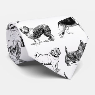 Black & White Vintage Dogs Pattern Neck Tie