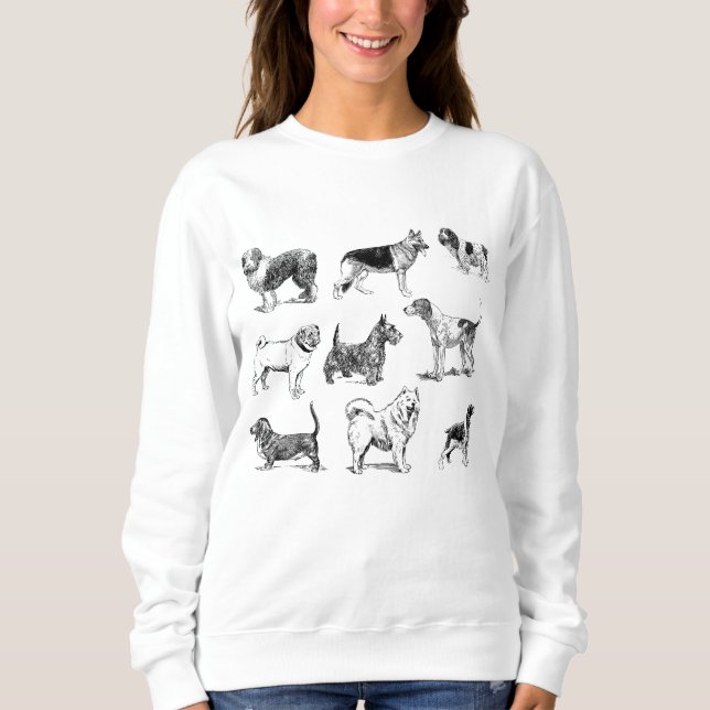 Black & White Vintage Dogs Pattern Sweatshirt (Front)