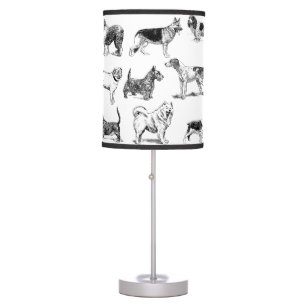 Black & White Vintage Dogs Pattern Table Lamp