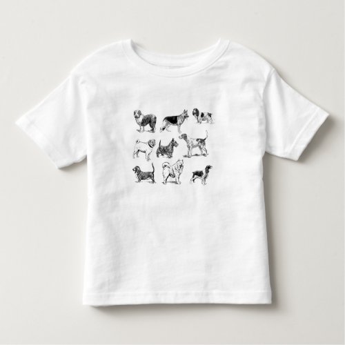 Black  White Vintage Dogs Pattern Toddler T_shirt