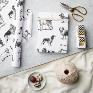 Black & White Vintage Dogs Pattern Wrapping Paper