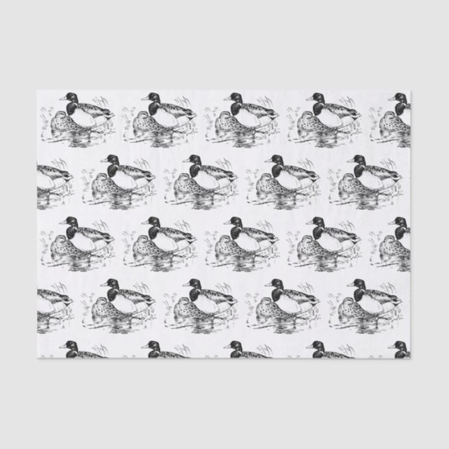 Black white vintage ducks party tissue tissue paper (Front)