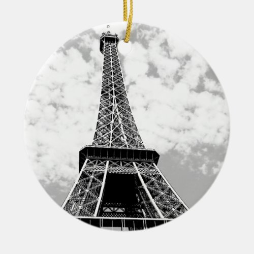 Black  White Vintage Eiffel Tower Paris Ceramic Ornament