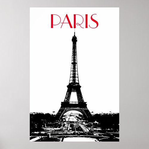 Black White Vintage Eiffel Tower Paris Travel Poster