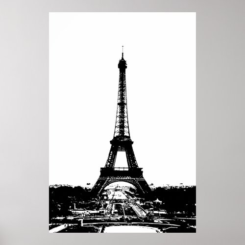 Black White Vintage Eiffel Tower Paris Travel Poster