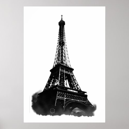 Black White Vintage Eiffel Tower Paris Travel Poster