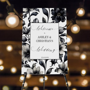Black white vintage elegant wedding welcome sign