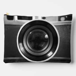 Black & White Vintage Film Camera Lens Large Accessory Pouch