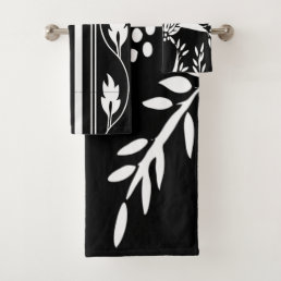 Black &amp; White Vintage Floral Art Deco Stripes Bath Towel Set