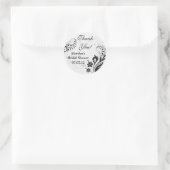 Black White Vintage Floral Bridal Shower Thank You Classic Round Sticker (Bag)