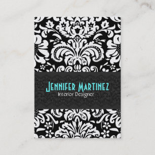 Black & White Vintage Floral Damask Pattern 4 Business Card