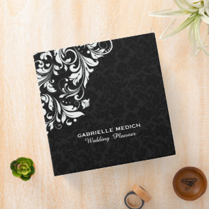 Black & White Vintage Floral Damasks & Lace 3 Ring Binder