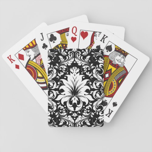 Black  White Vintage Floral Damasks Poker Cards