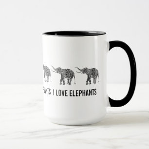 Black & White Vintage Floral Elephant 2 Mug