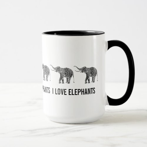 Black  White Vintage Floral Elephant 2 Mug