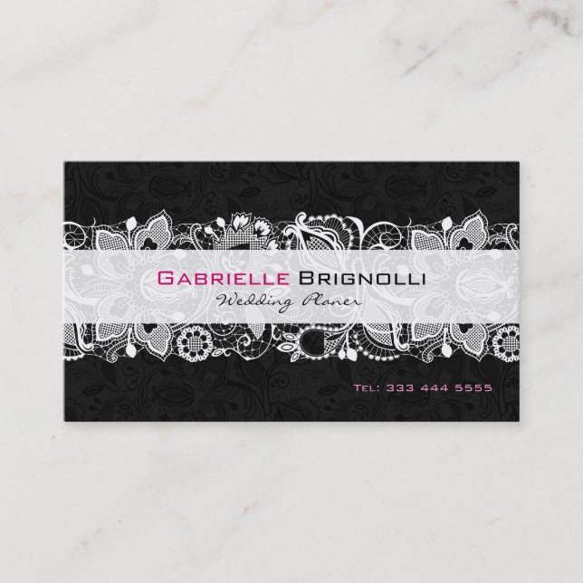 Black & White Vintage Floral Lace Business Card (Front)