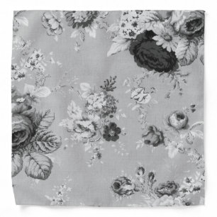 Black & White Vintage Floral Peony Handkerchief Bandana