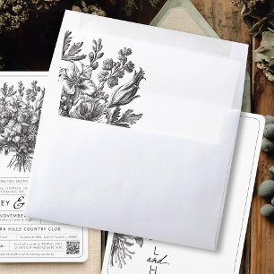 Black White Vintage Floral Romantic Garden Wedding Envelope Liner