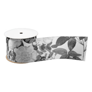 Black & White Vintage Floral Satin Ribbon