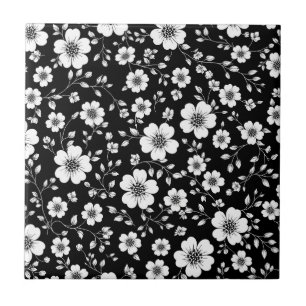 Black White Vintage Floral Seamless Pattern (1) Ceramic Tile