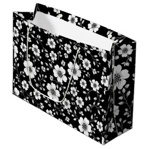 Black White Vintage Floral Seamless Pattern (1) Large Gift Bag