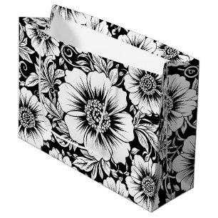 Black White Vintage Floral Seamless Pattern (2) Large Gift Bag