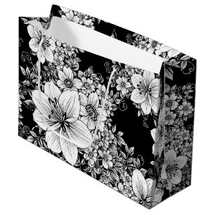 Black White Vintage Floral Seamless Pattern (3) Large Gift Bag