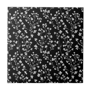 Black White Vintage Floral Seamless Pattern (4) Ceramic Tile