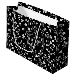 Black White Vintage Floral Seamless Pattern (4) Large Gift Bag