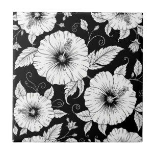 Black White Vintage Floral Seamless Pattern (8) Ceramic Tile