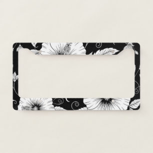 Black White Vintage Floral Seamless Pattern (8) License Plate Frame