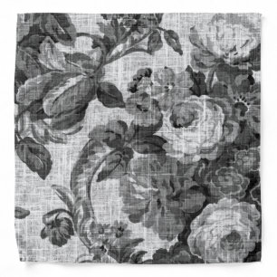 Black & White Vintage Floral Toile Fabric No.4 Bandana