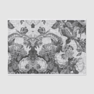 Black White Vintage Floral Toile No.5 Tissue Paper