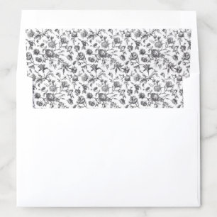 Black & White Vintage Floral Toile Wedding Envelope Liner