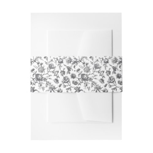 Black  White Vintage Floral Toile Wedding Invitation Belly Band