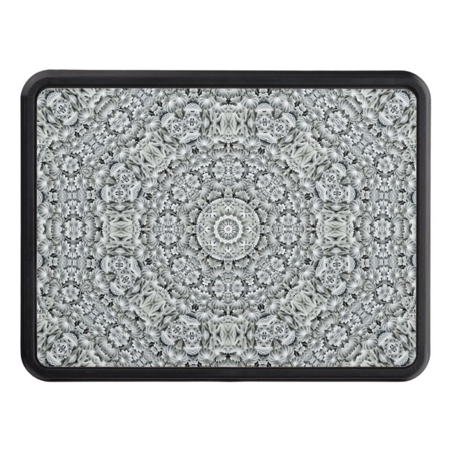 Black & White Vintage Fractal Kaleidoscope Tow Hitch Cover (Front)