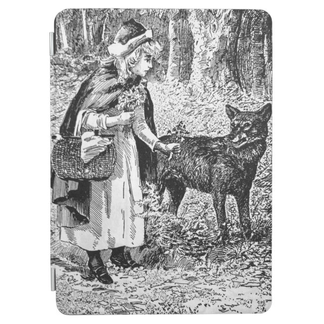 Black White Vintage Illustration Riding Hood Wolf