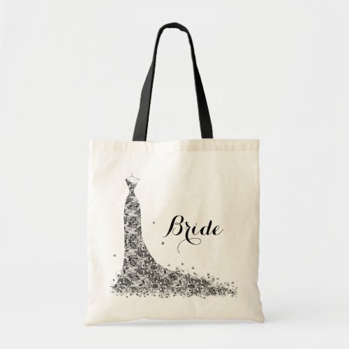 Black  White Vintage Lace Wedding Dress Tote Bag