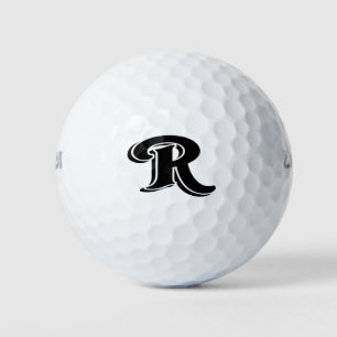 Black White Vintage Letter R Monogrammed Golf Balls
