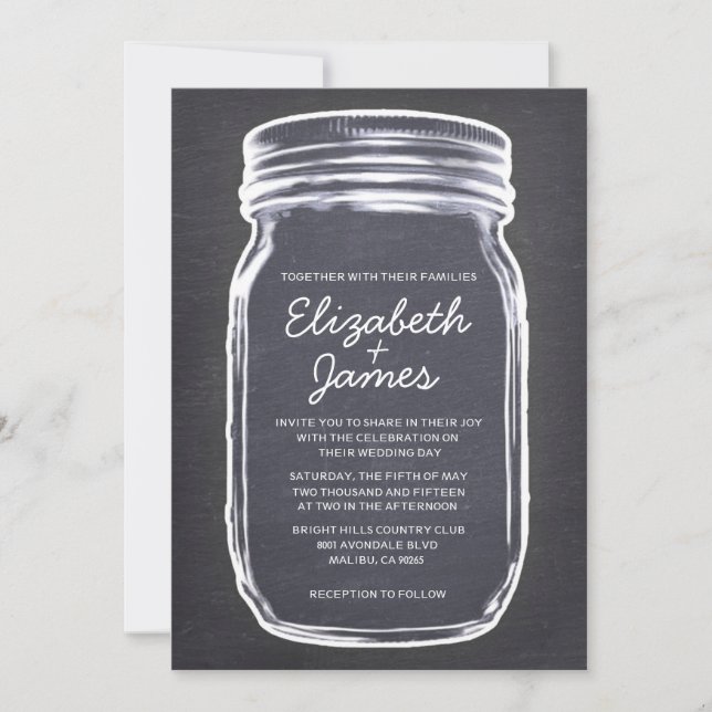 Black White Vintage Mason Jar Wedding Invitations (Front)