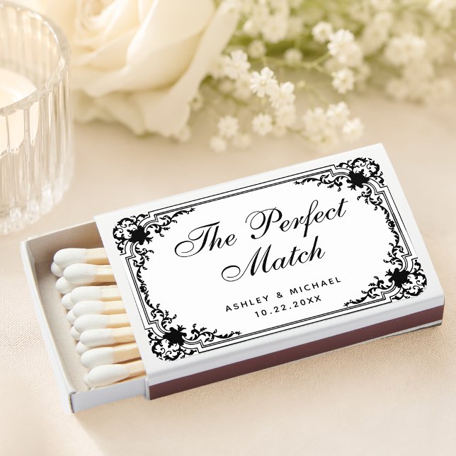 Black & White Vintage Monochrome Wedding Favors Matchboxes (Creator Uploaded)