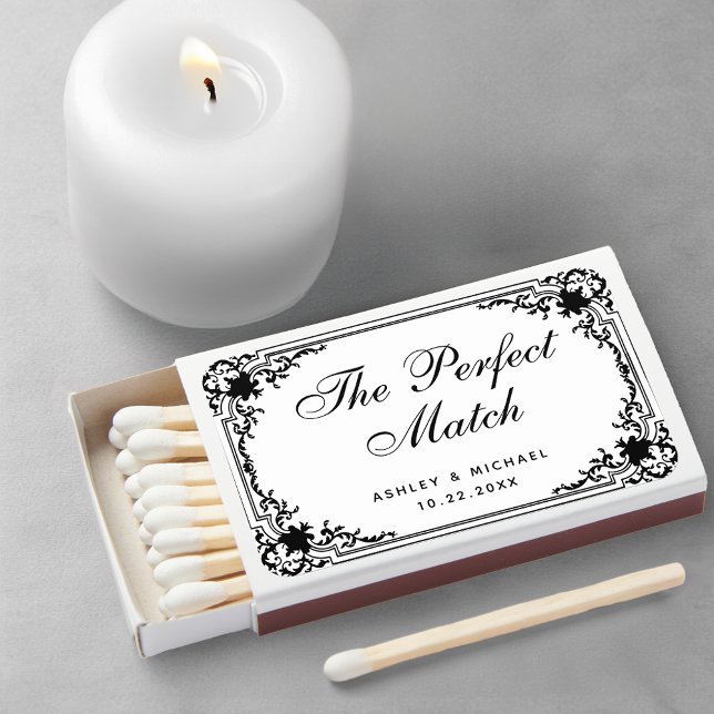 Black & White Vintage Monochrome Wedding Favors Matchboxes (Creator Uploaded)