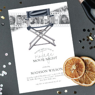 Black White Vintage Movie Night Adult Birthday Invitation