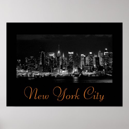 Black White Vintage New York City Script Poster